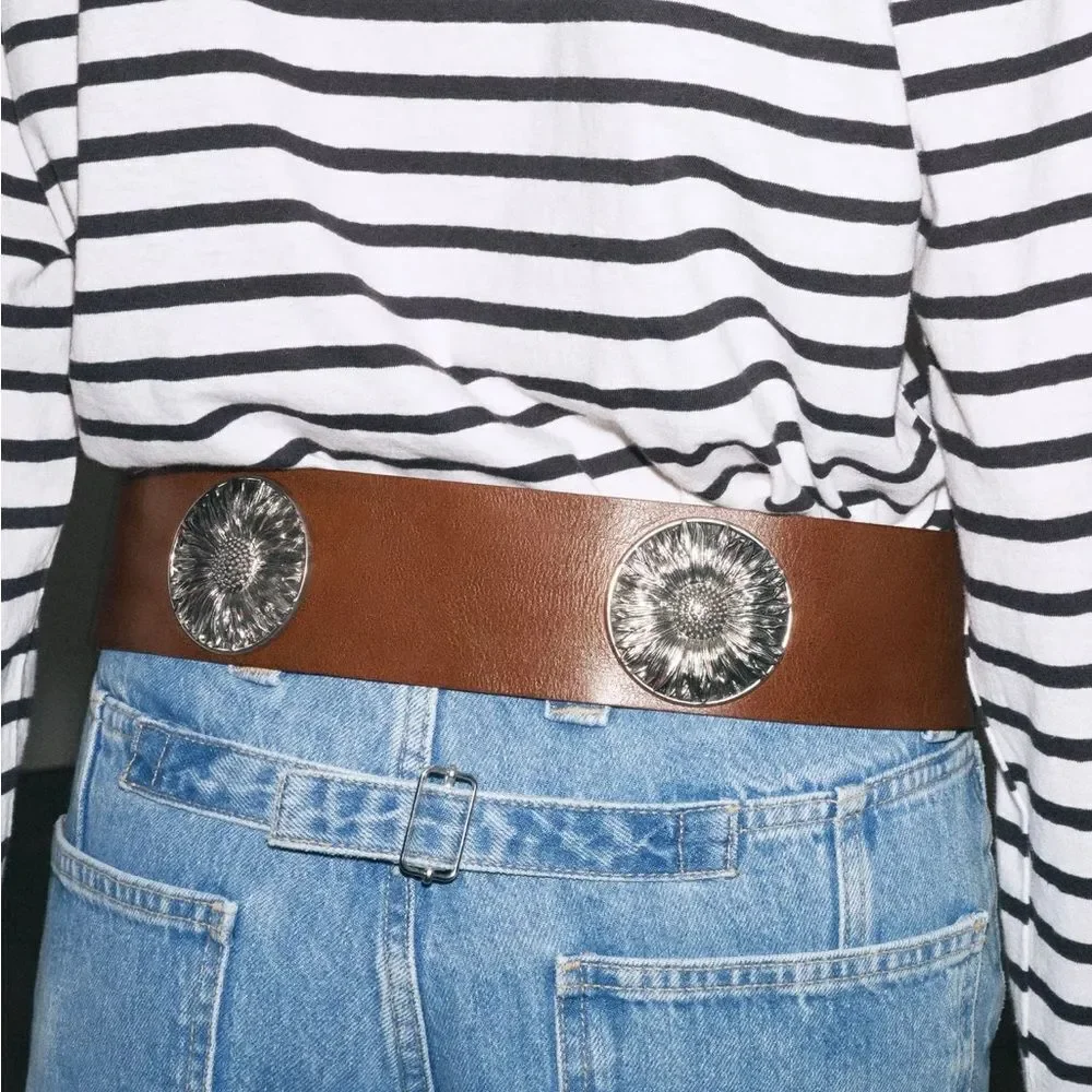 ZARA WIDE LEATHER BELT WITH FLOWERS